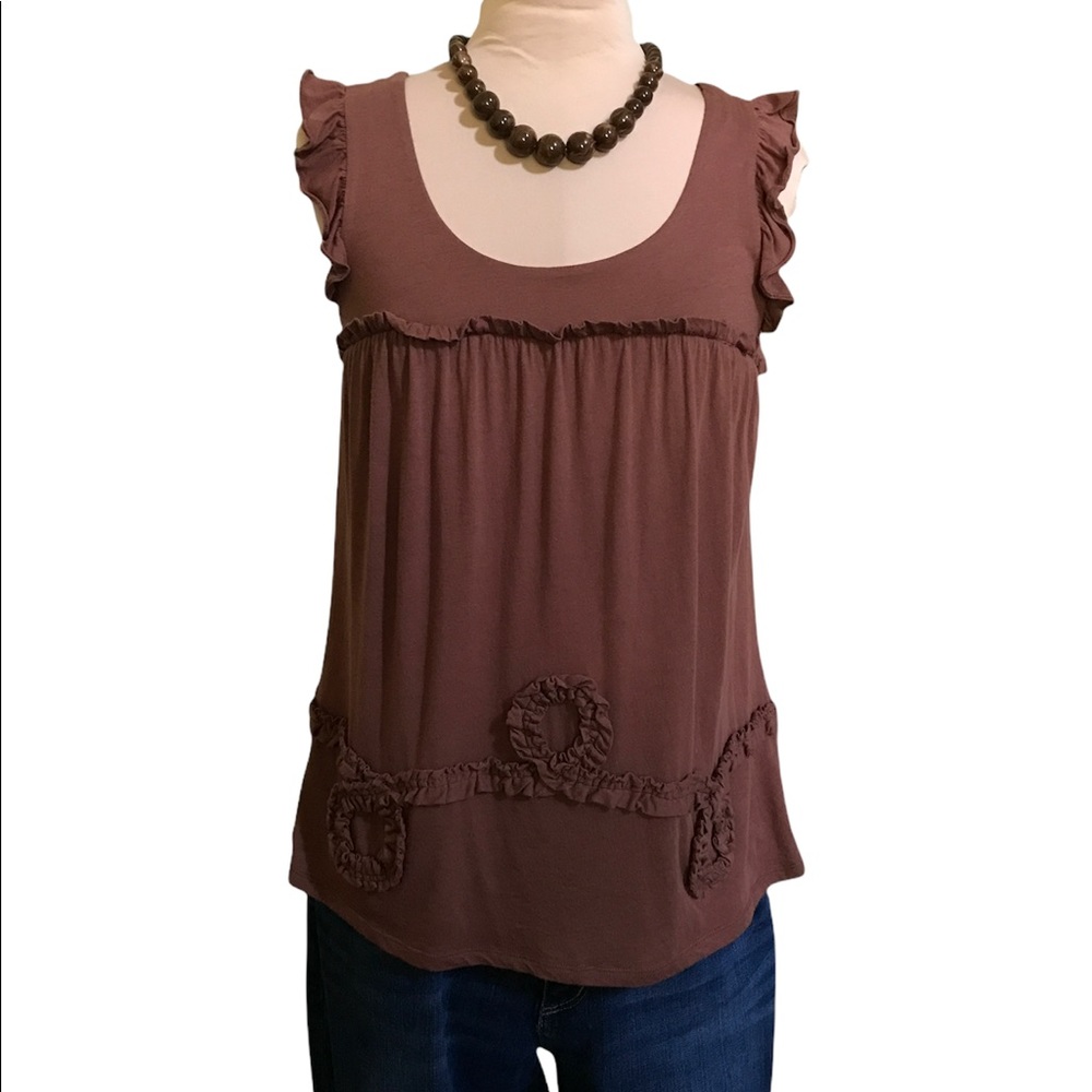 Anthropologie Little Yellow Button Sleeveless Top/Tank with Ruffles. Size Small